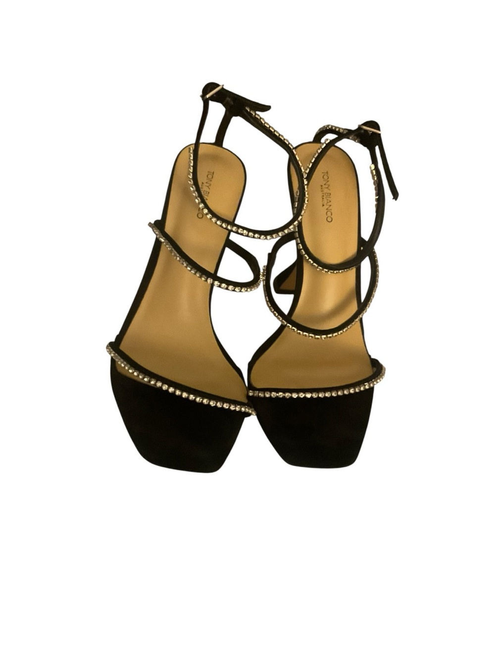 Tony Bianco Black Rhinestone T-Strap Heels